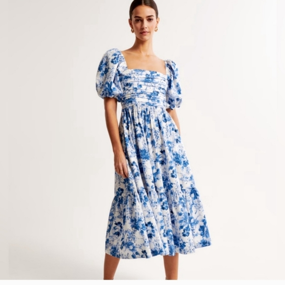 Abercrombie & Fitch Dresses & Skirts - Abercrombie & Fitch White and Blue Floral Midi Dress XLARGE P